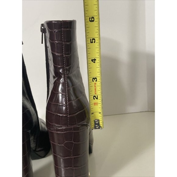 Rachel Zoe Size 7.5 M Mahogany Brown Croc Embossed MAYA Ankle Boot Platform Heel - Picture 15 of 16